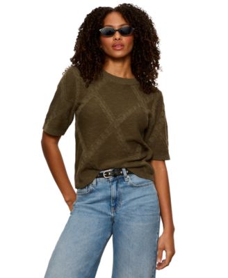 Women's Short-Sleeve Cotton Sweater T-Shirt