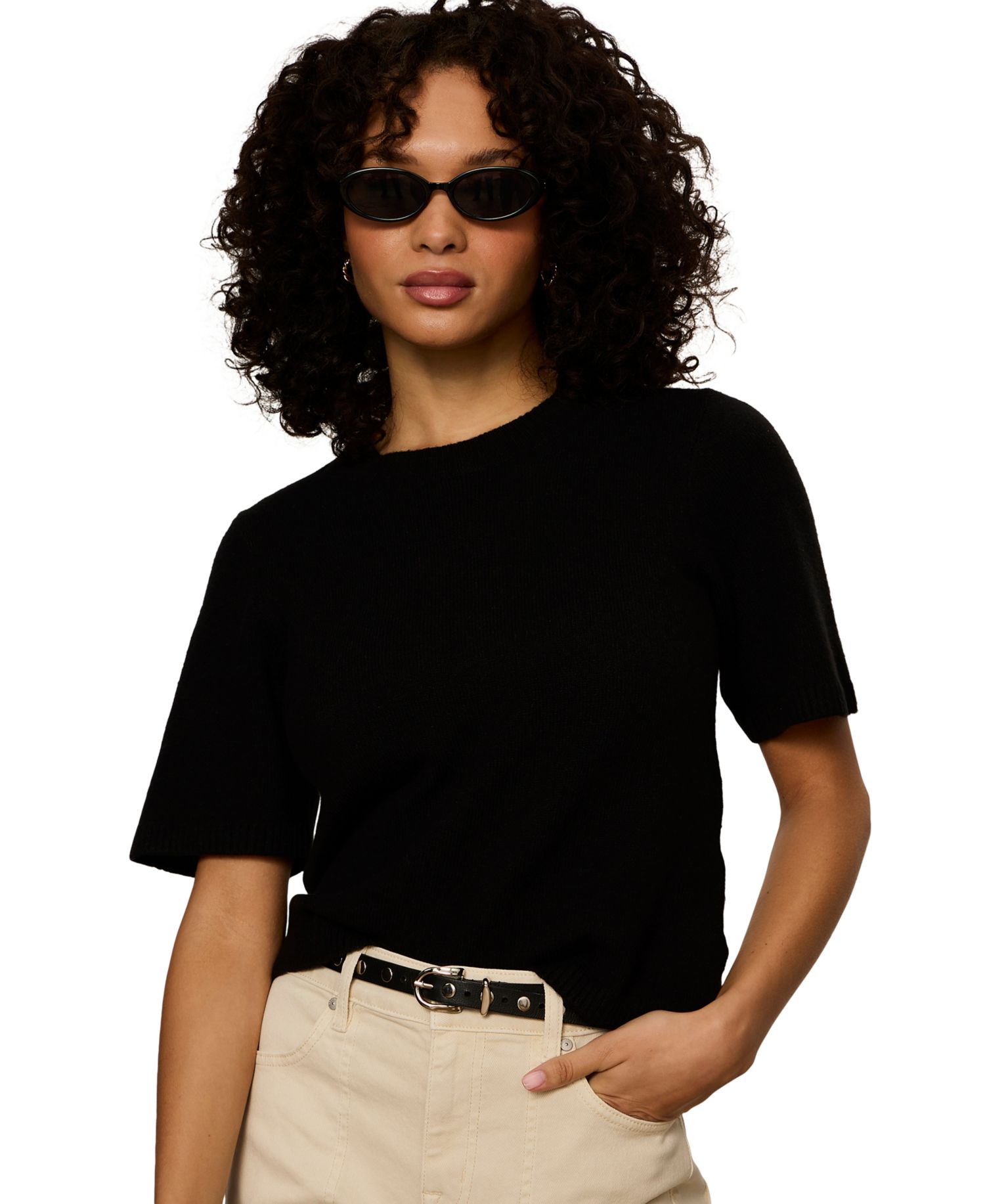 Petite Short-Sleeve Crewneck Sweater