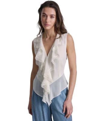 Women's Ruffled V-Neck Sleeveless Blouse