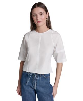 Women's Short-Sleeve Crewneck Crinkle Top