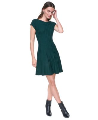 Women's Ribbed Fit And Flare Cap-Sleeve Dress