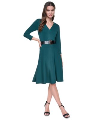 Women's V-Neck 3/4 Sleeve Fit & Flare Dress