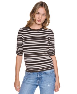 Women's Striped Puff-Sleeve Crewneck Sweater