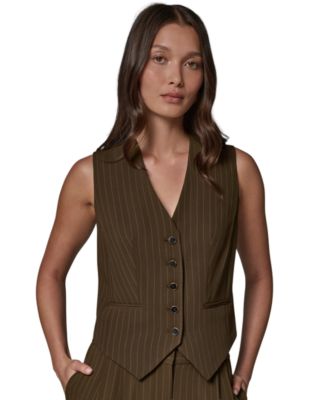 Women's Cropped Pinstripe Sleeveless Vest