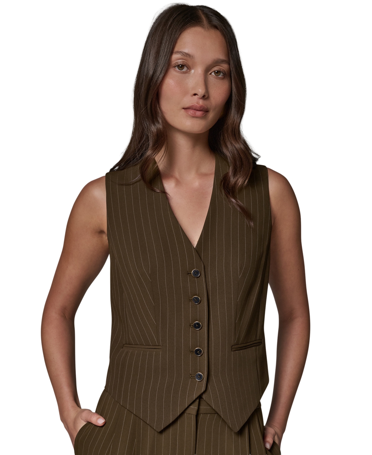 Donna Karan New York Women's Cropped Pinstripe Sleeveless Vest