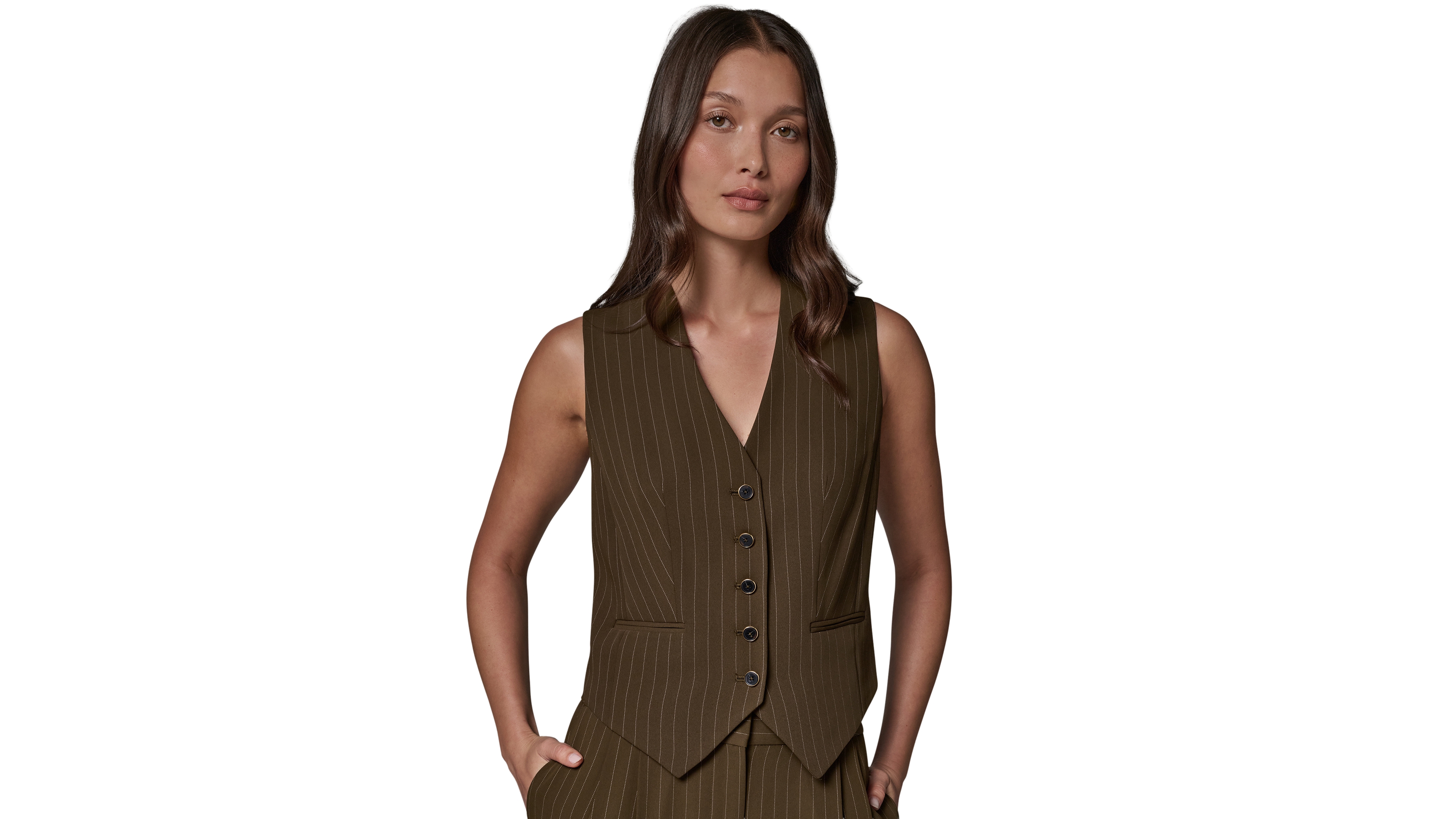 Donna Karan New York Women's Cropped Pinstripe Sleeveless Vest