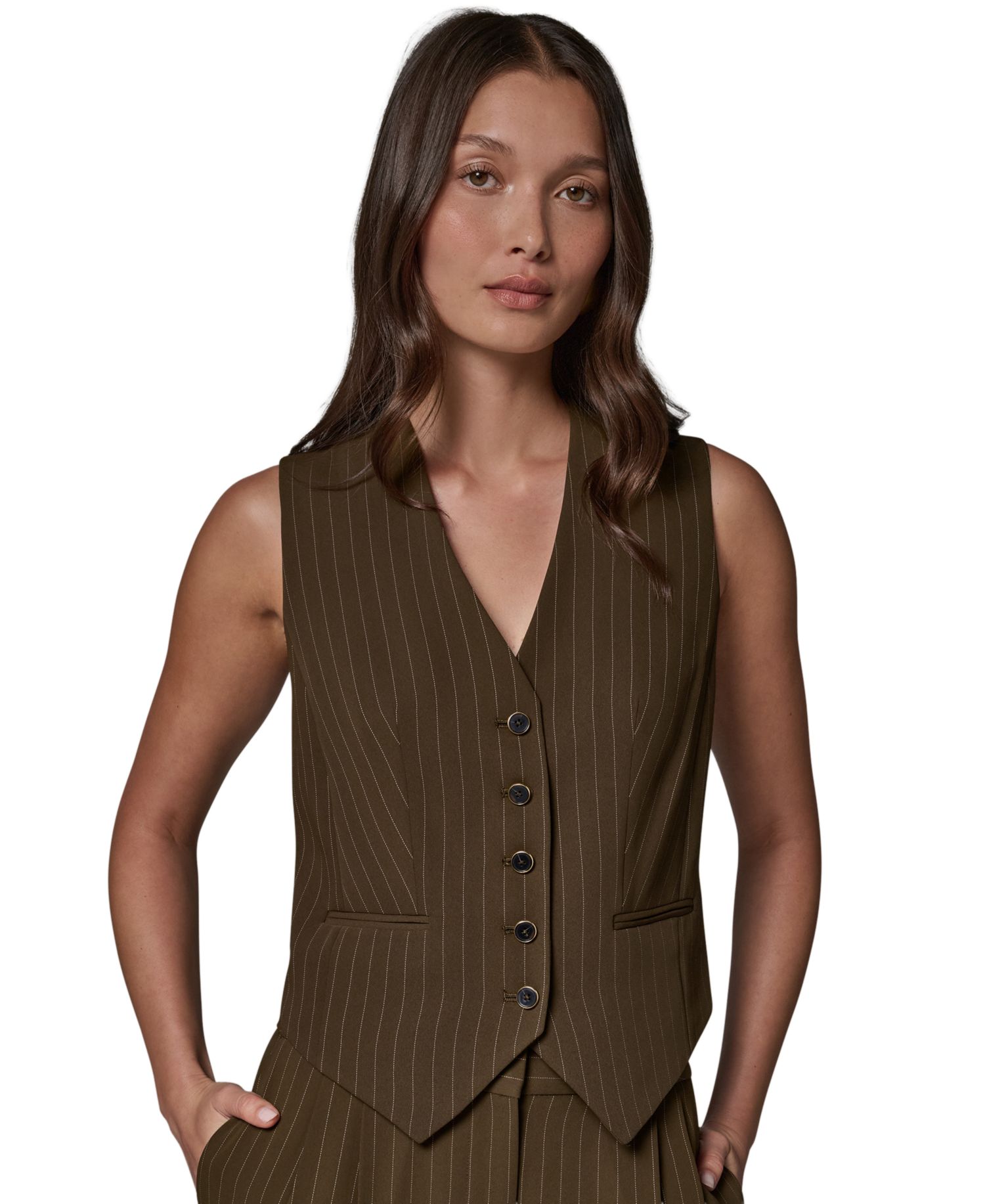 Women's Cropped Pinstripe Sleeveless Vest