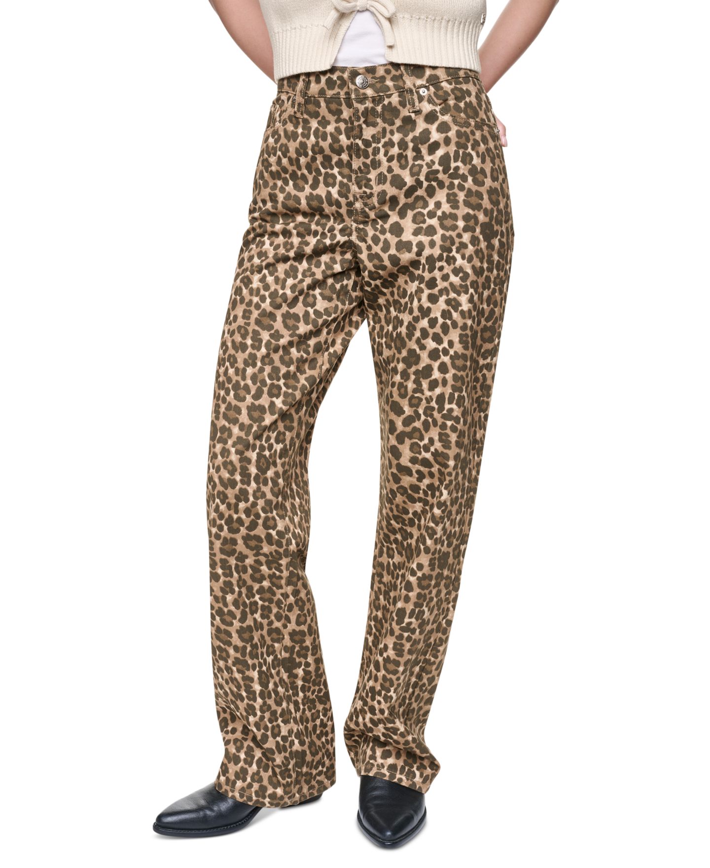 Женские джинсы DKNY Jeans Animal Print Mid-Rise, цвет: Леопардовый — фото 1
