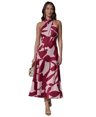 Women's Halter Neck Printed Satin A-Line Dress