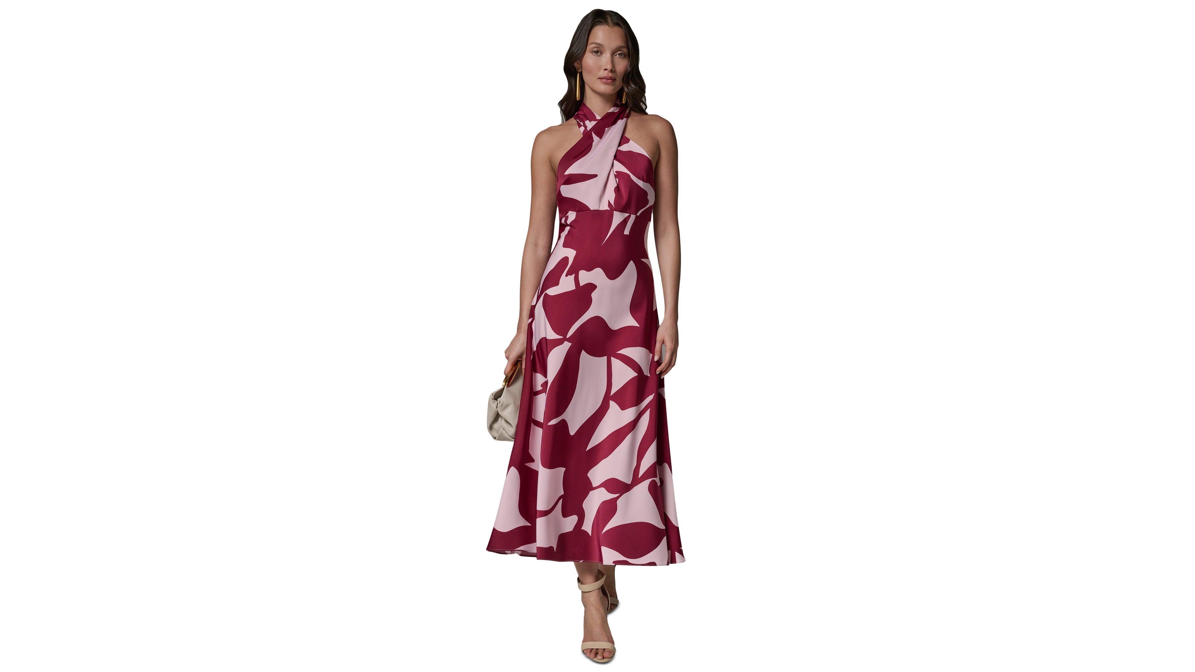 Donna Karan New York Women's Halter Neck Printed Satin A-Line Dress