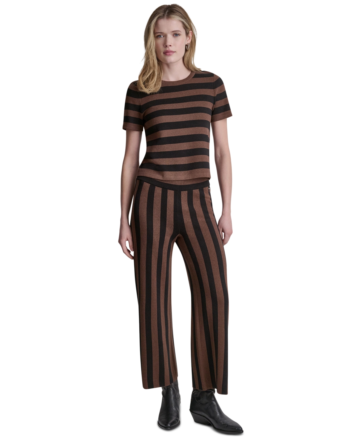 Dkny Jeans Women's Short-Sleeve Crewneck Striped Sweater