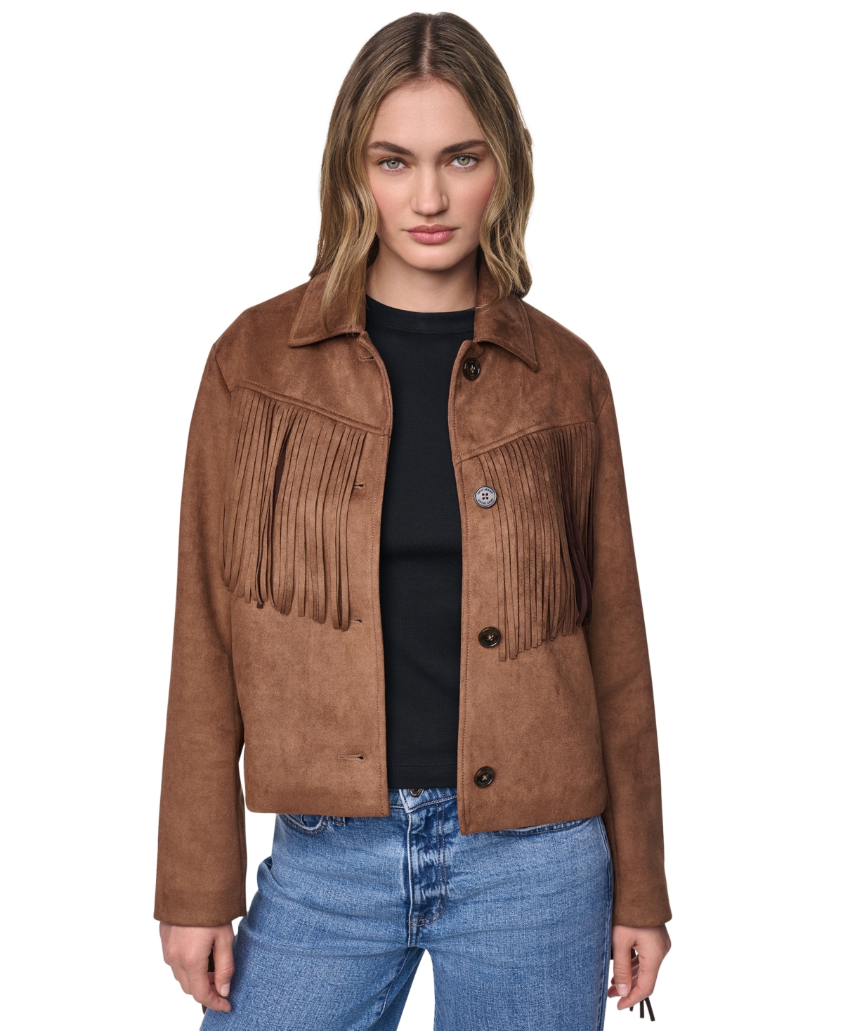 Dkny Jeans Women's Fringe Detail Collared Button-Front Jacket