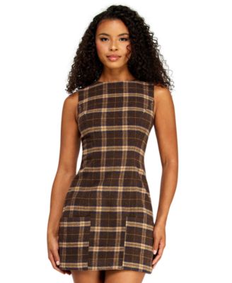 Juniors' Plaid Tie-Back Mini Dress