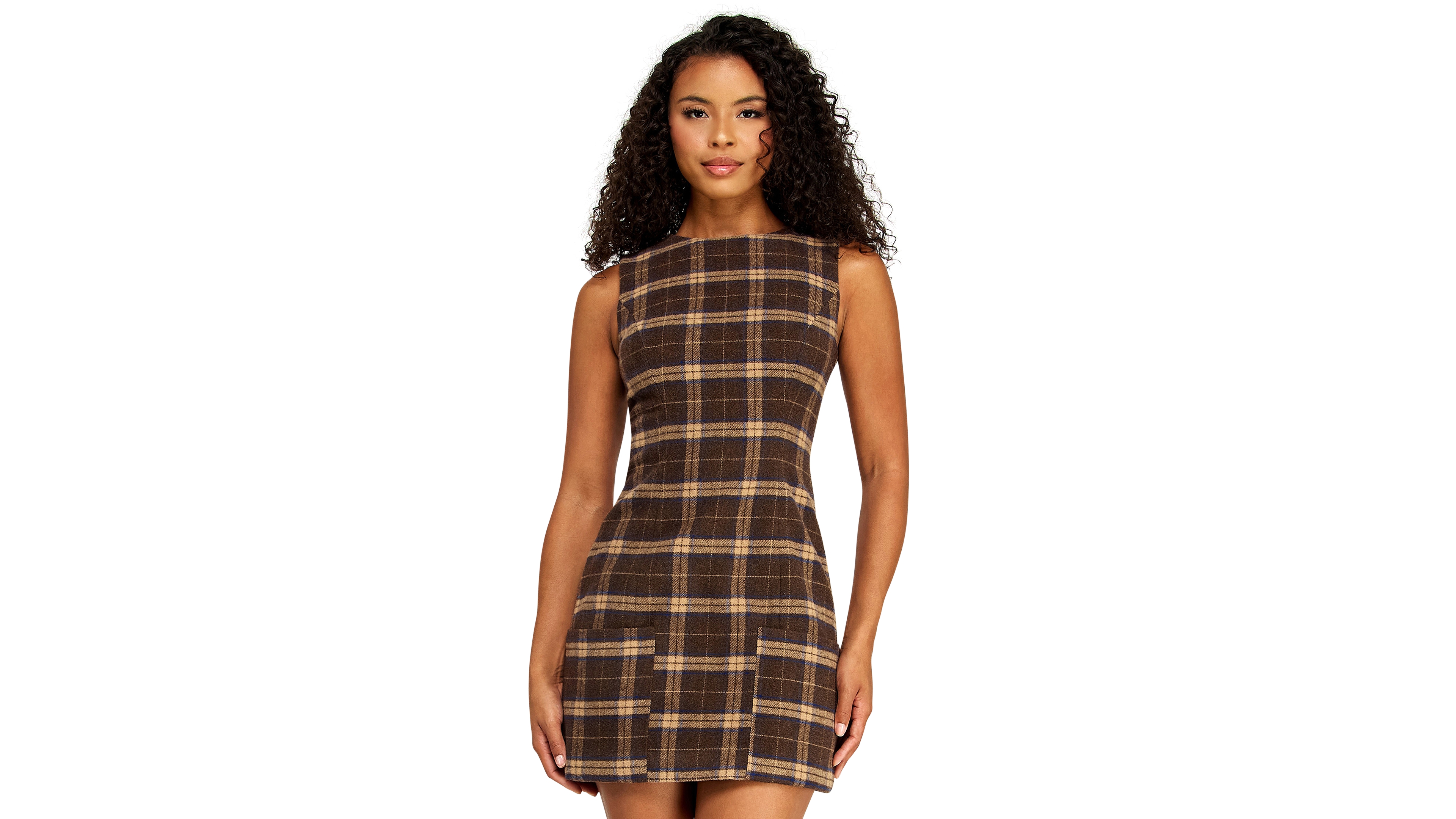 Alex & Sophia Juniors' Plaid Crewneck Tie-Back Mini Dress