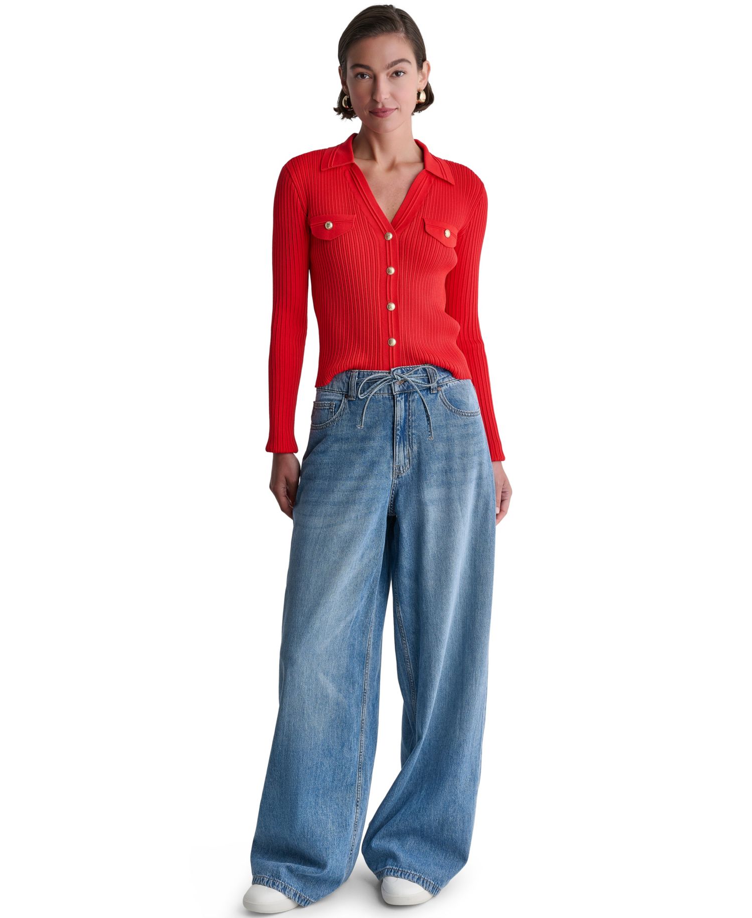 Women's High-Rise Tie-Waist Wide-Leg Jeans