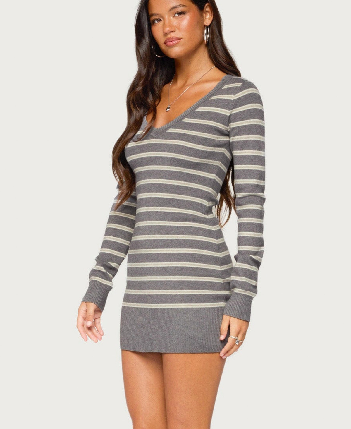Edikted Women's Kerla Long-Sleeve Striped V-Neck Mini Dress