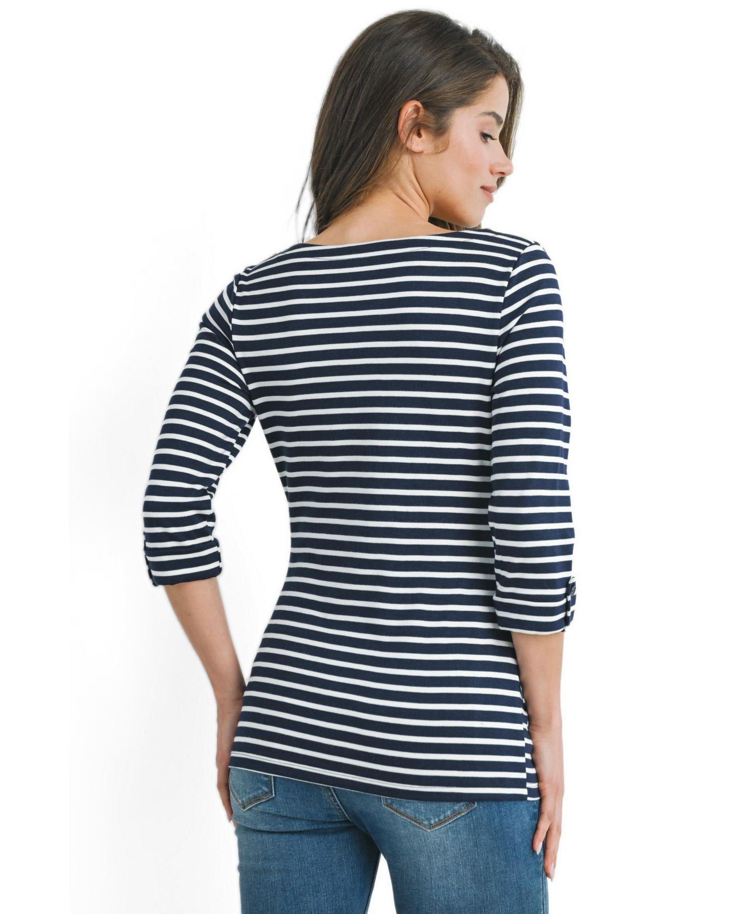 Maternity Striped Boat Neck Top
