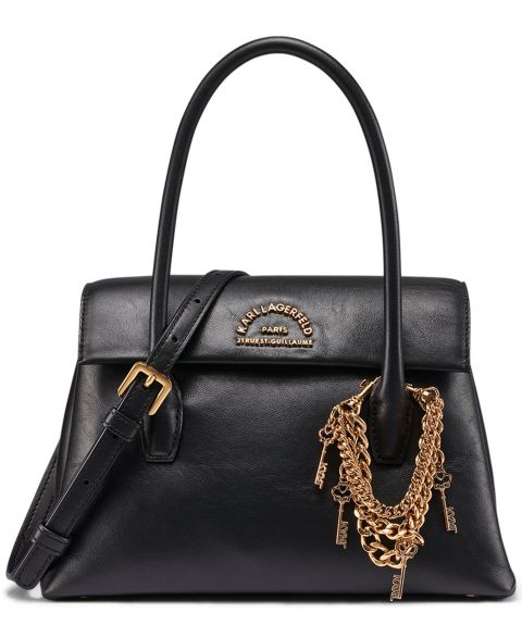 Женская сумка KARL LAGERFELD PARIS Rosalee Small Leather Satchel Handbag, цвет: Чёрный / Золотой