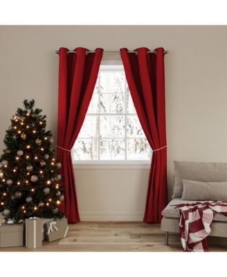 Gloria Christmas Room Darkening Grommet Curtain Panel Pair with Faux Pearl Tie Backs