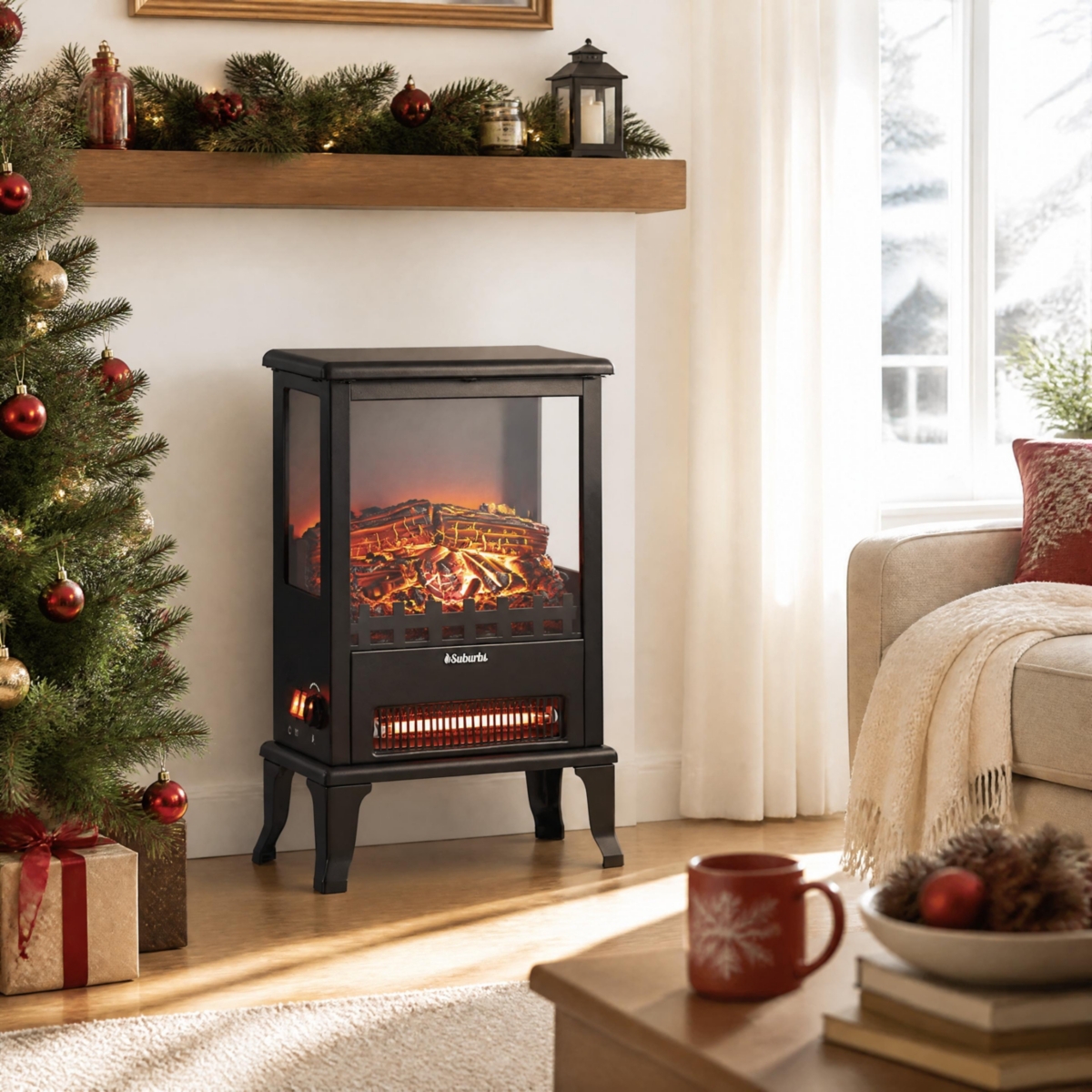 homfan Electric Fireplace Stove with 3D Flame Effect, 1500W Electric Fireplace Heater with 5120 Btu Output, Overheat Protection