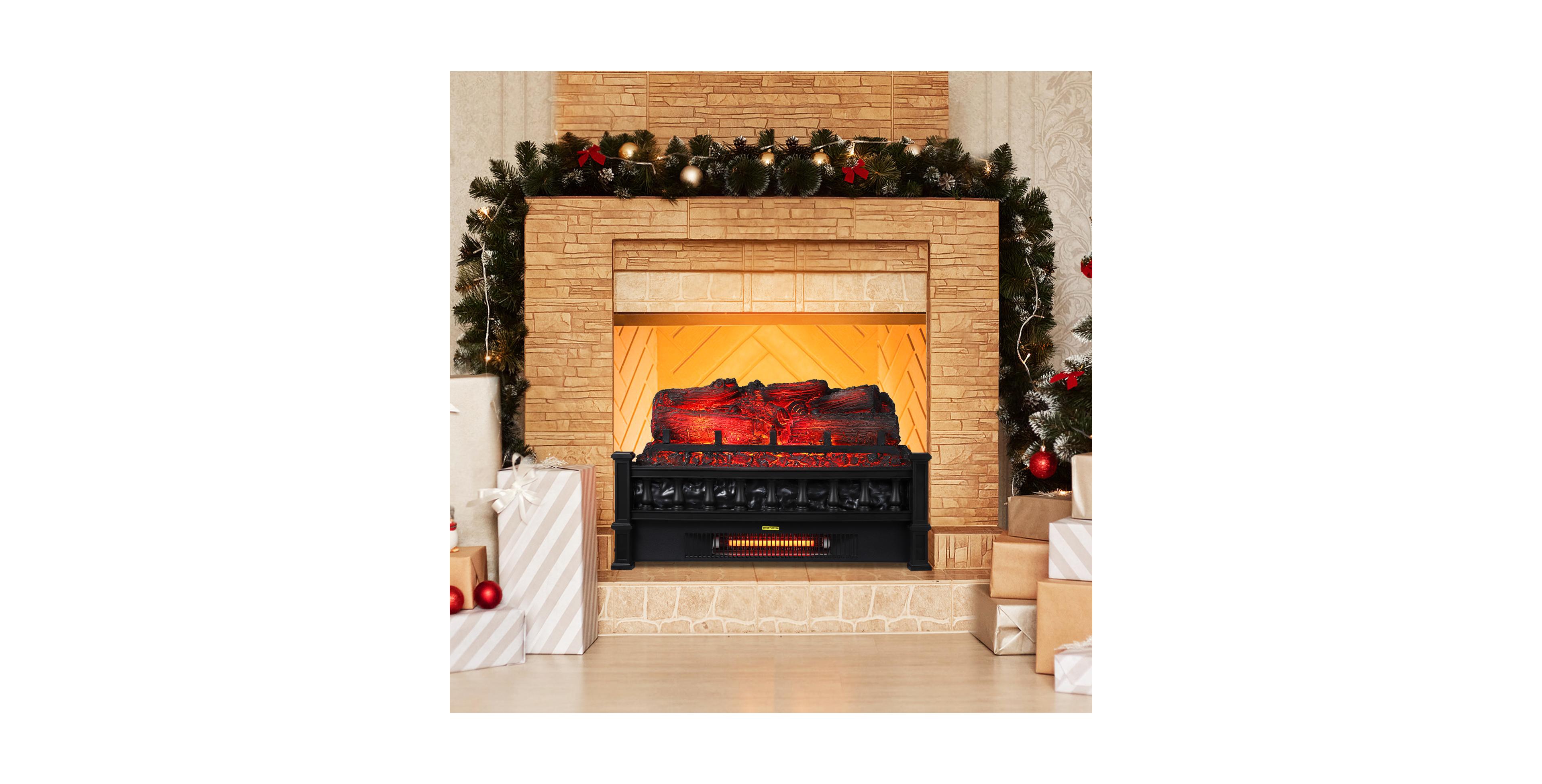 homfan 20" Electric Fireplace Log Insert Heater, 1500W Freestanding Space Heater - Thermostat Knob Control - 5 Flame Brightness Levels