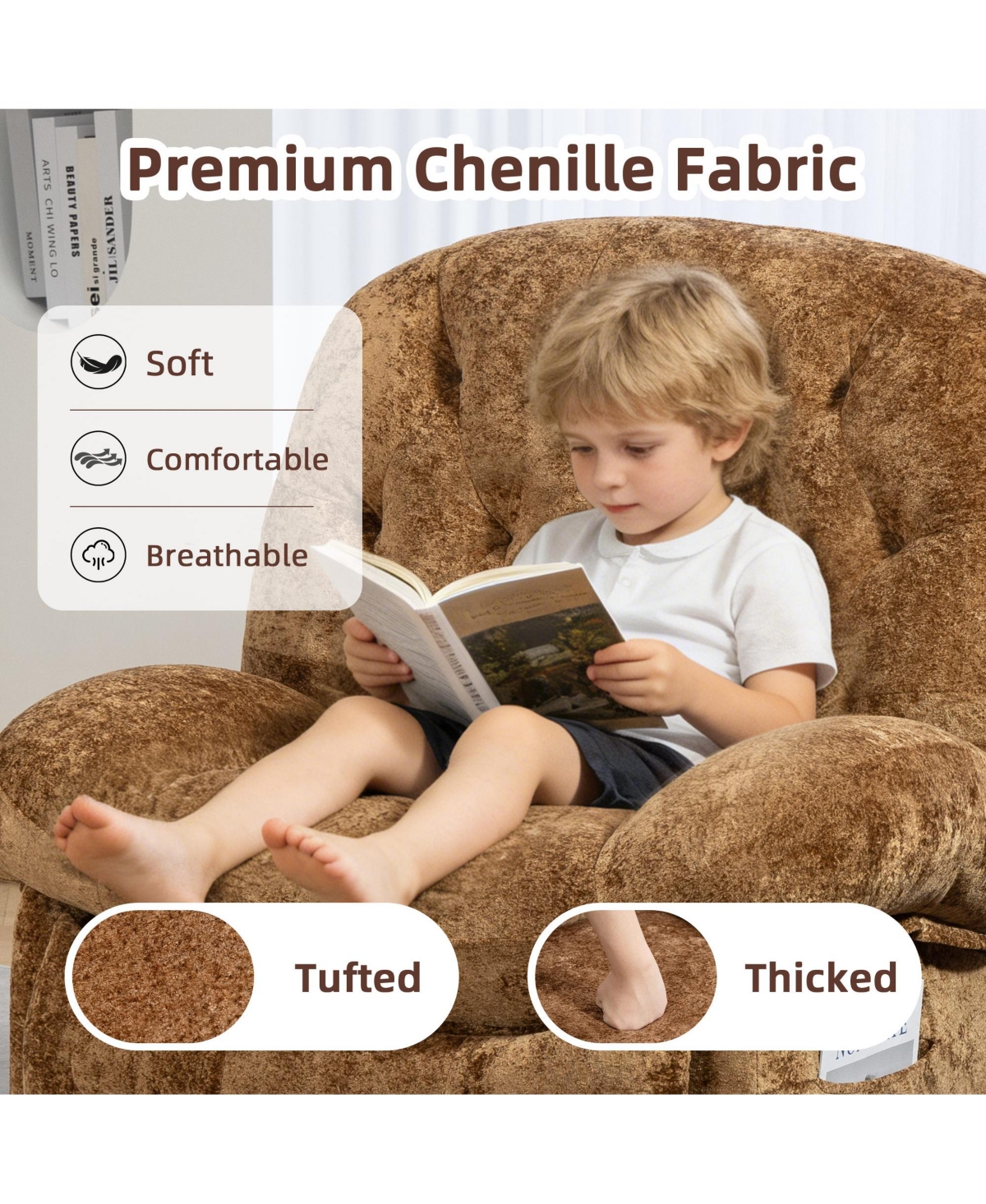 Dyhome Manual Recliner Chair with Swivel and Side Pocket, Chenille Upholstery Rocking for Living Room, Bedroom, Nursery