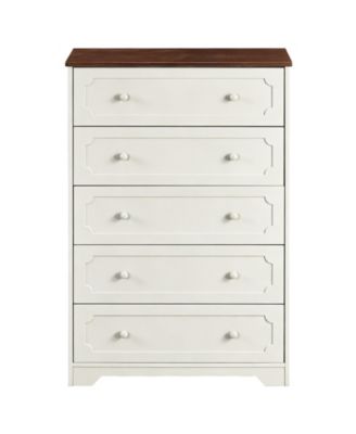 5-Drawer Storage Cabinet with Solid Wood Veneer for Bedroom