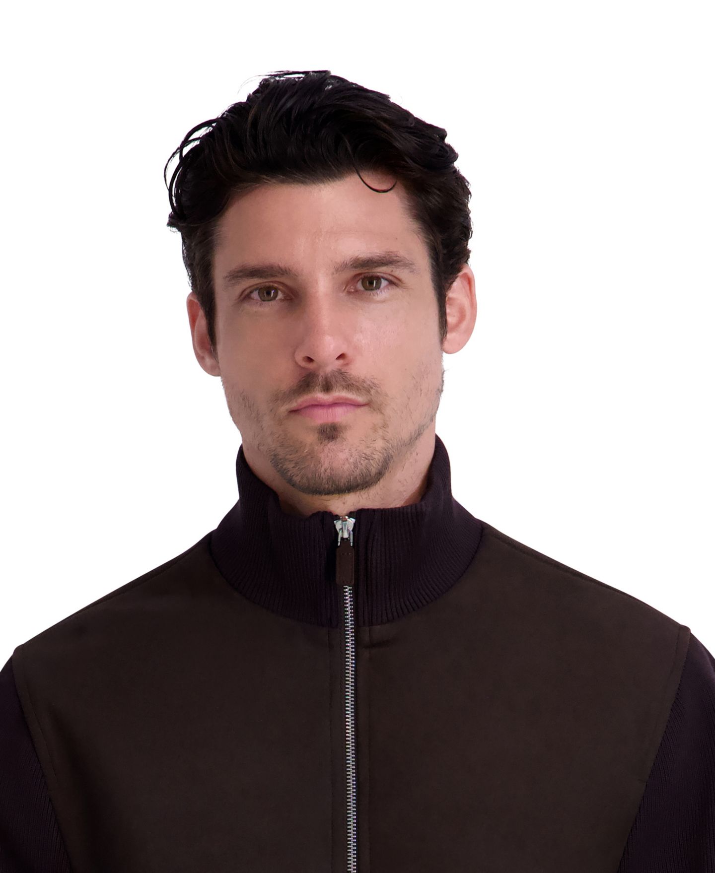 Мужская куртка KARL LAGERFELD PARIS Faux Suede Knit Rib Sleeves and Collar, цвет: Коричневый — фото 4