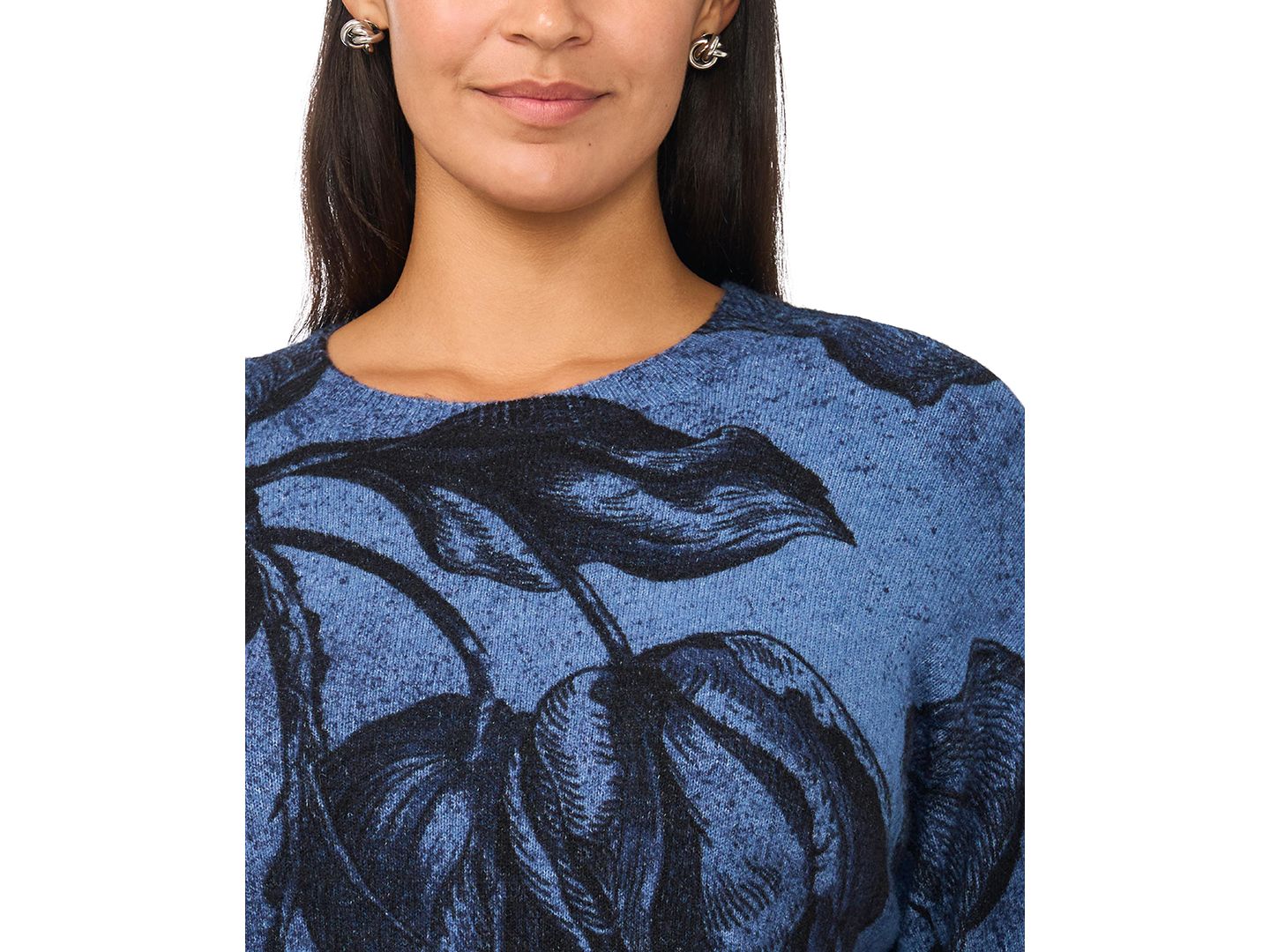 Женский свитер Vince Camuto Plus Size Floral-Print Pullover, цвет: Тёмный джинсовый — фото 3