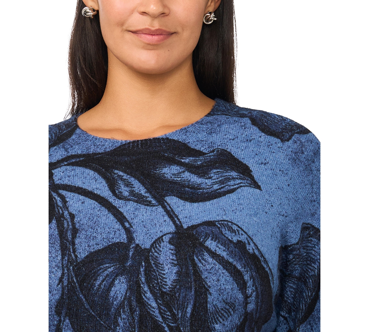 Vince Camuto Plus Floral-Print Pullover Sweater
