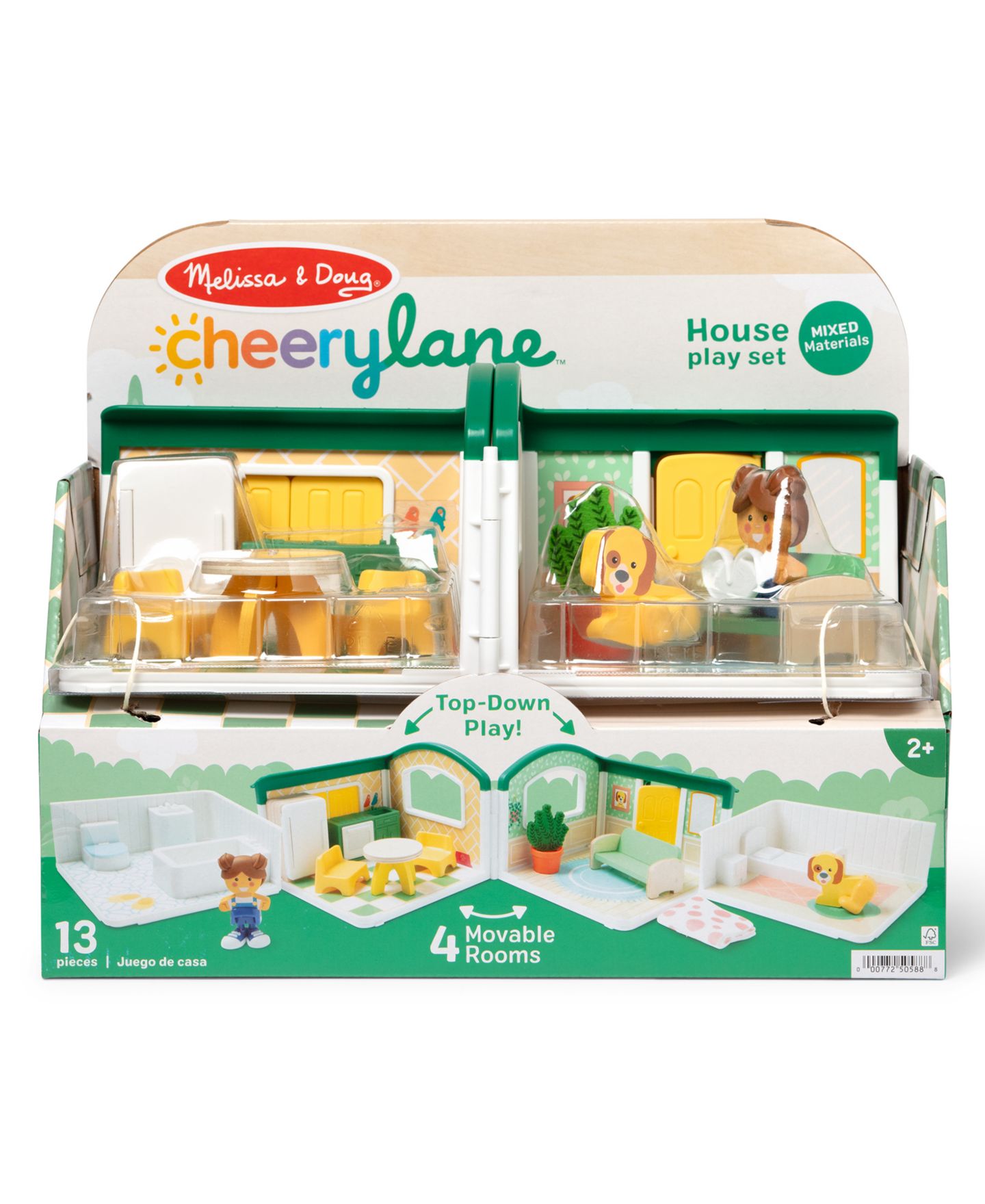 Детские куклы Melissa and Doug Cheery Lane Fold-Out Rooms House, 14.5" x 11.8" x 8.3", 13-Piece Set with 2 Figures — фото 1