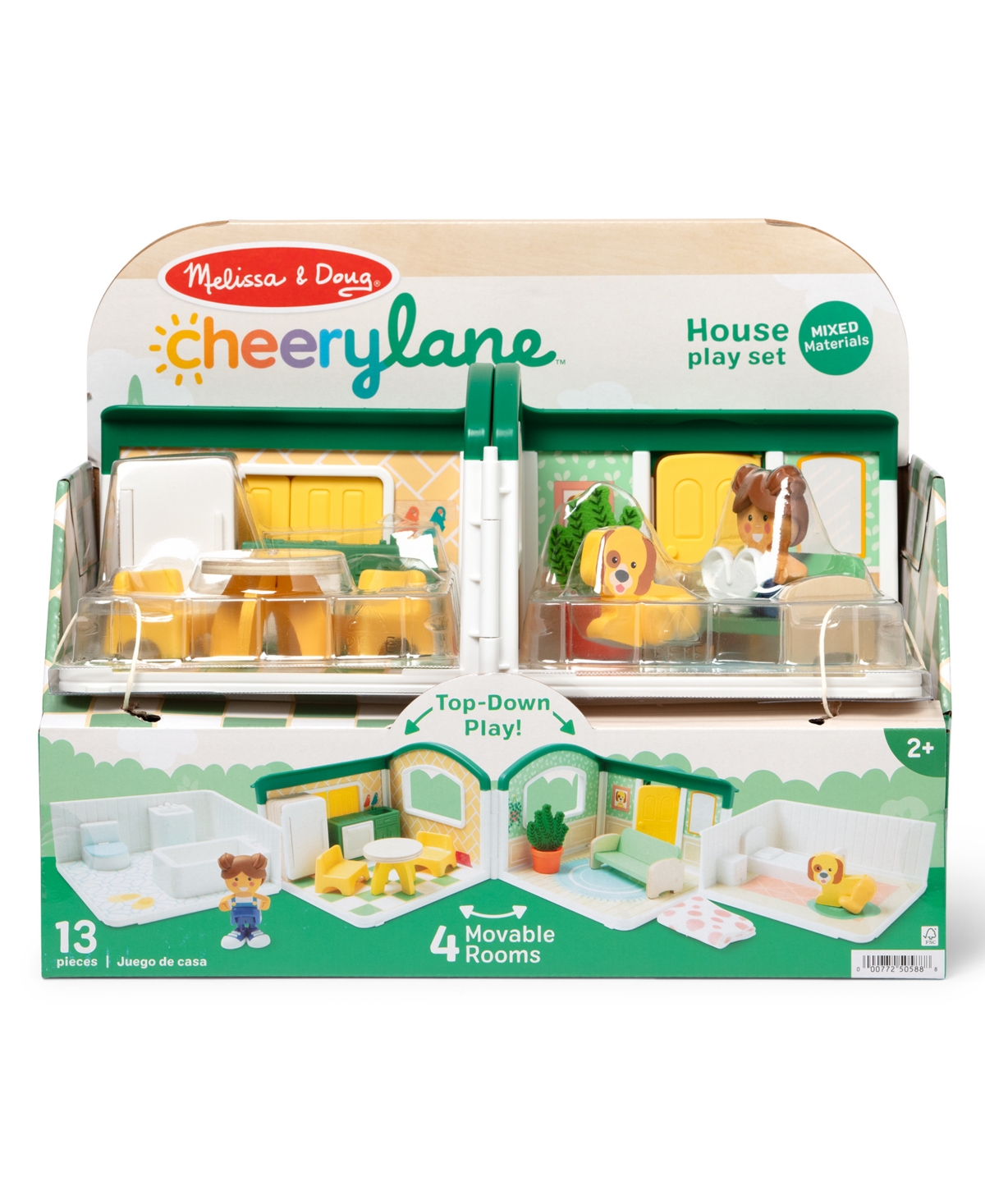 Melissa & Doug Cheery Lane Fold-Out Rooms House, 14.5" x 11.8" x 8.3", 13-Piece Set with 2 Figures
