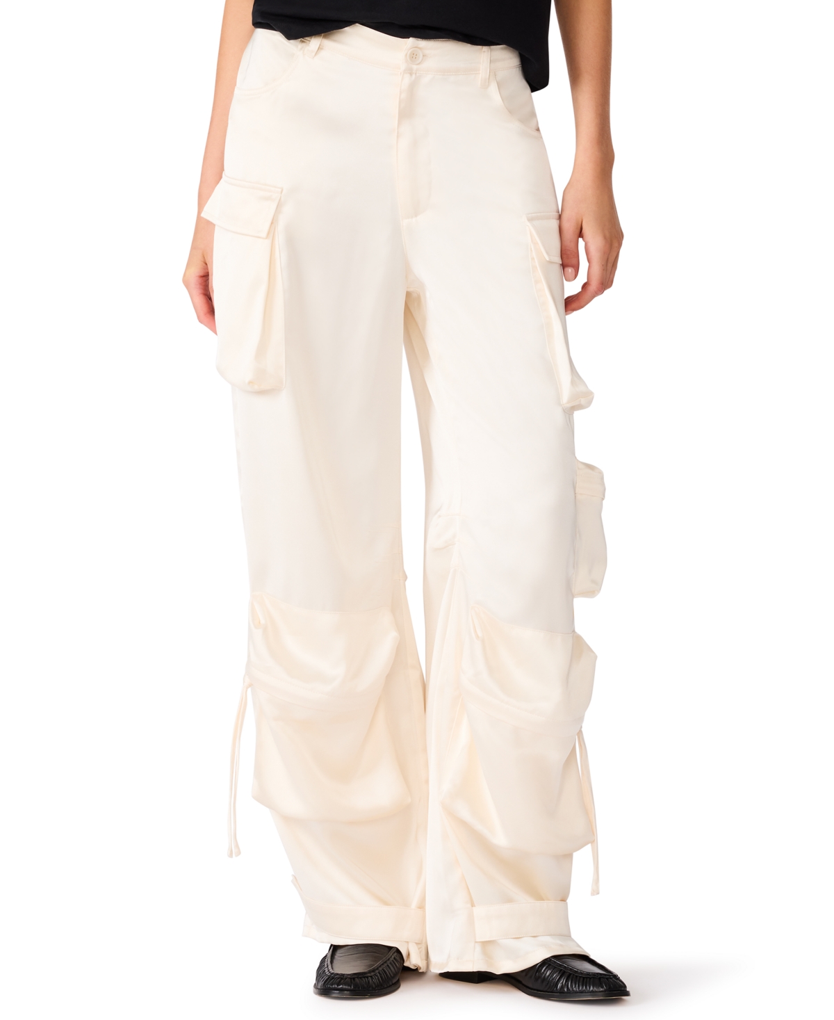 Steve Madden Women's Duo Wide-leg Drawstring Cargo Pants In White