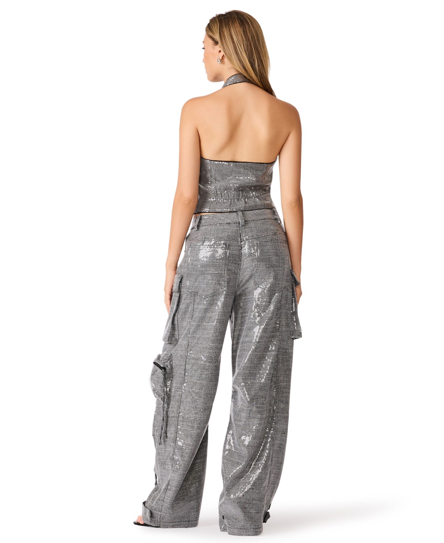 Женский жилет Steve Madden Chandelier Sequin Halter Crop Vest, цвет: Клетчатый — фото 5