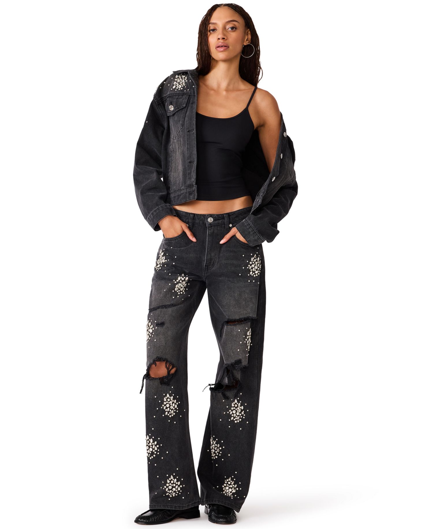 Women's Flat Iron High-Rise Wide-Leg Distressed Jeans