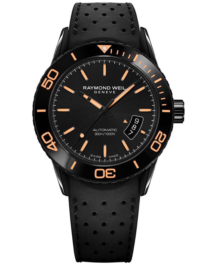Raymond Weil Men's Swiss Automatic Freelancer Black Rubber Strap Watch ...