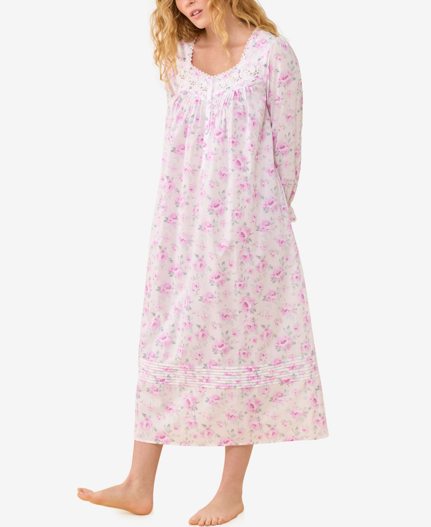 Women's Antique Rose Long-Sleeve Floral-Print Nightgown