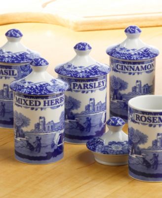 Blue Italian Spice Jars, Set of 6