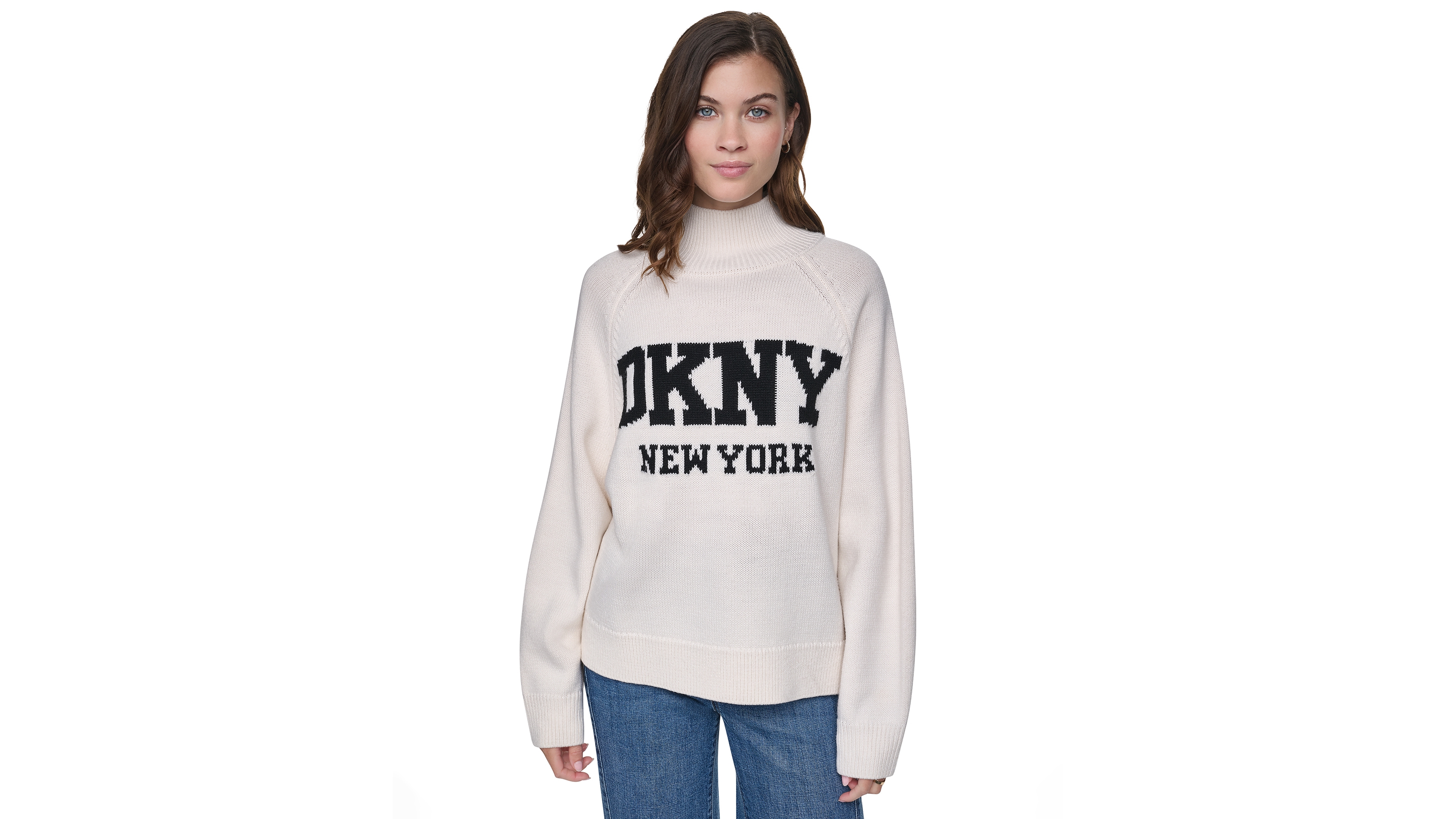 Dkny Jeans Women's Easy Mock-Neck Long-Sleeve Raglan Sweater