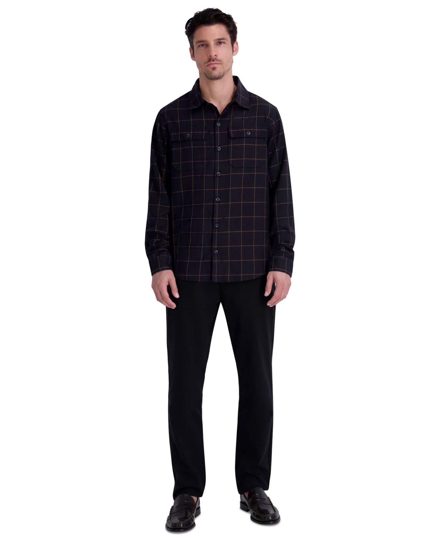 Мужская рубашка KARL LAGERFELD PARIS Windowpane Regular-Fit Button-Down, цвет: Чёрный — фото 2
