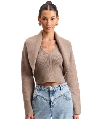 Women's Oversized Shawl-Collar Cropped Shrug