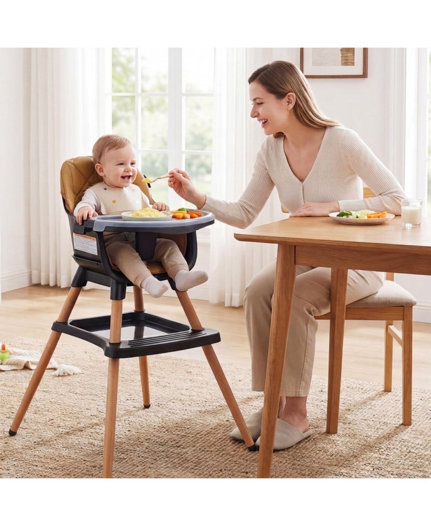 9-in-1 Convertible Baby High Chair with Storage Box and Wood Legs