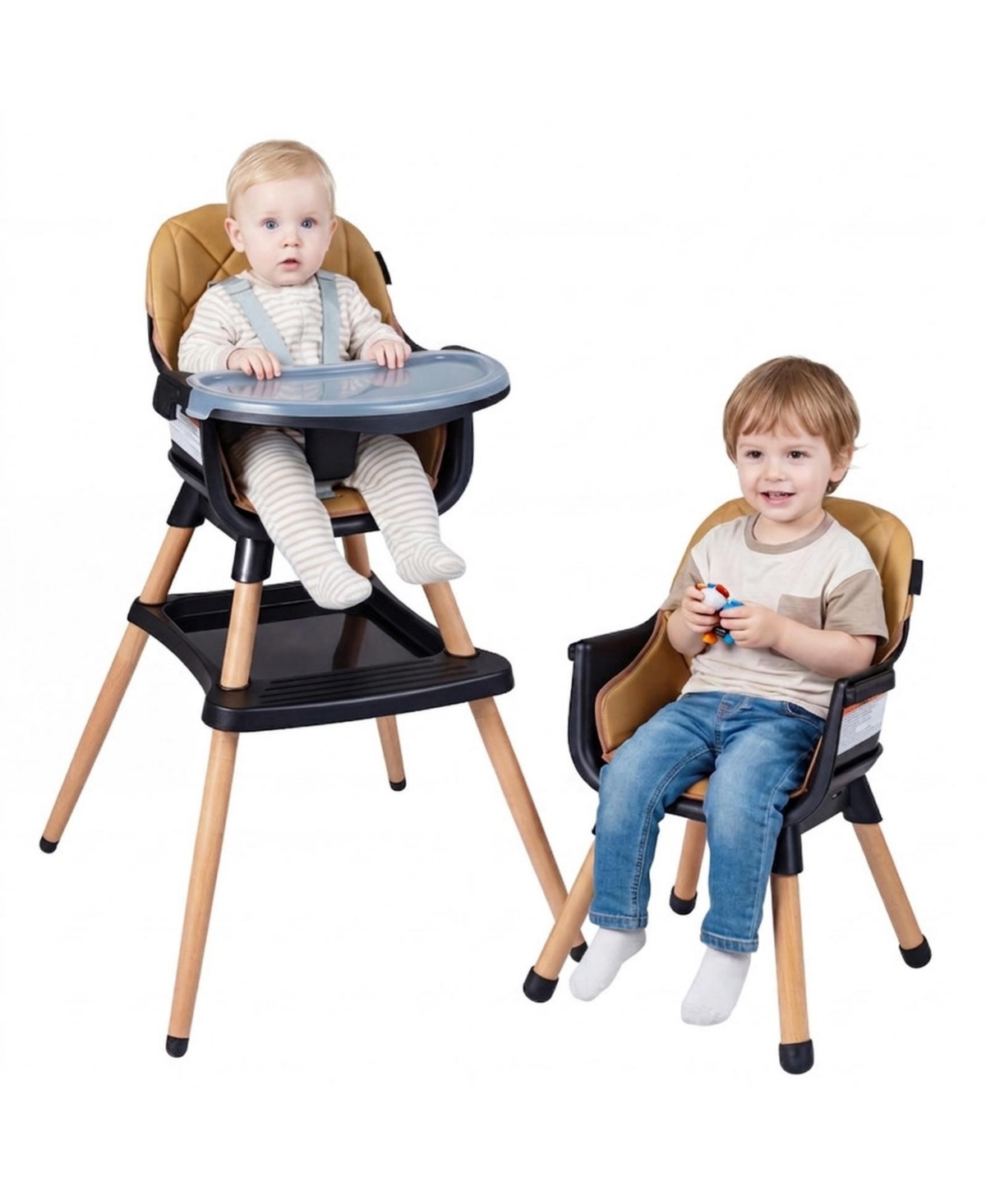 Gouun 9-in-1 Convertible Baby High Chair with Storage Box and Wood Legs