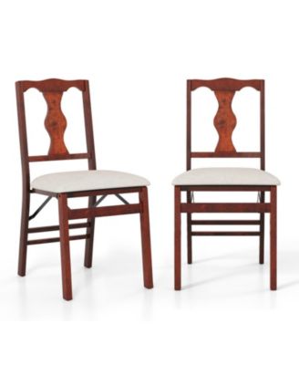 Folding Dining Chairs Set of 2 with Padded Linen Seats and Rubber Wood Frame