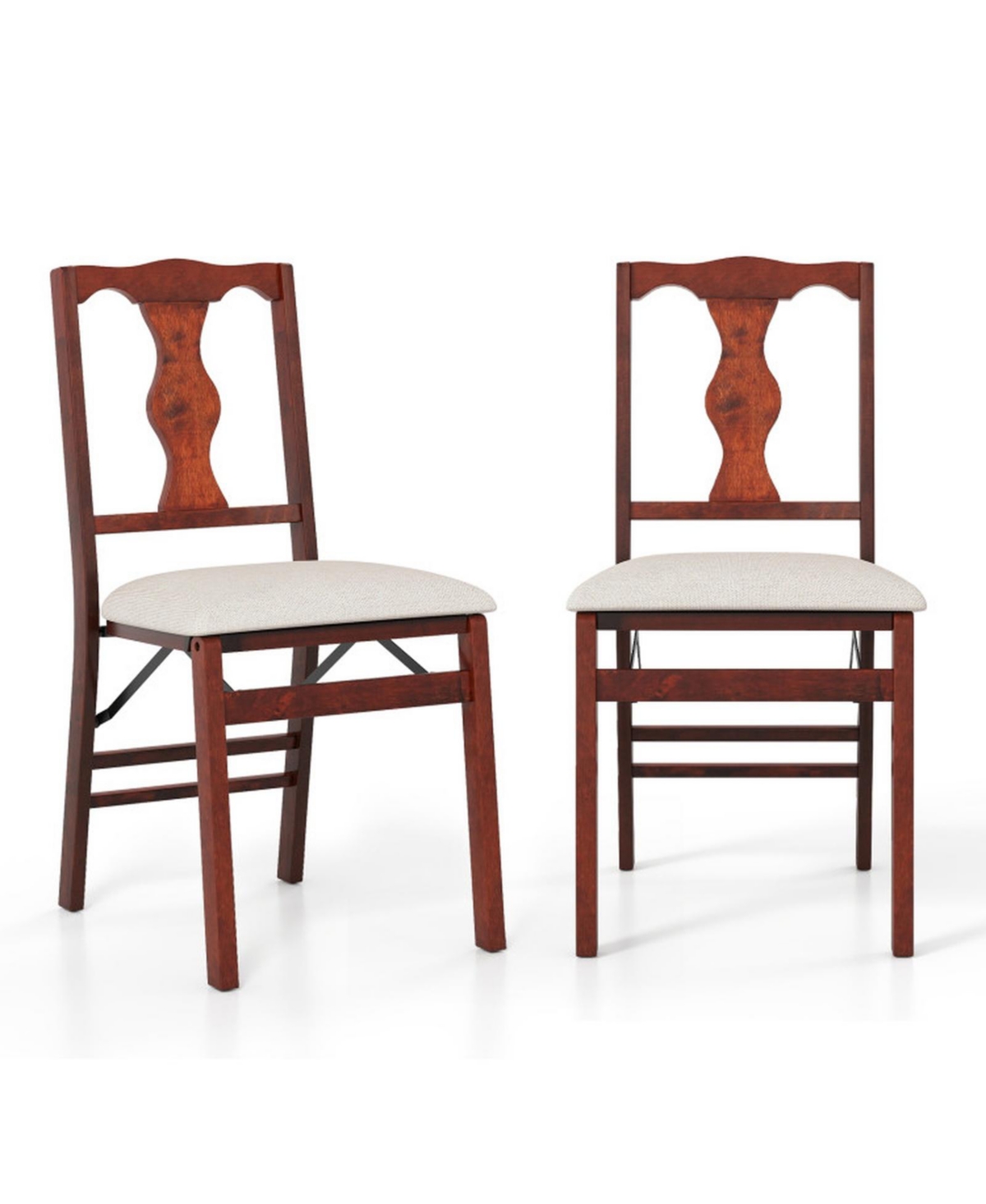 Gouun Folding Dining Chairs Set of 2 with Padded Linen Seats and Rubber Wood Frame