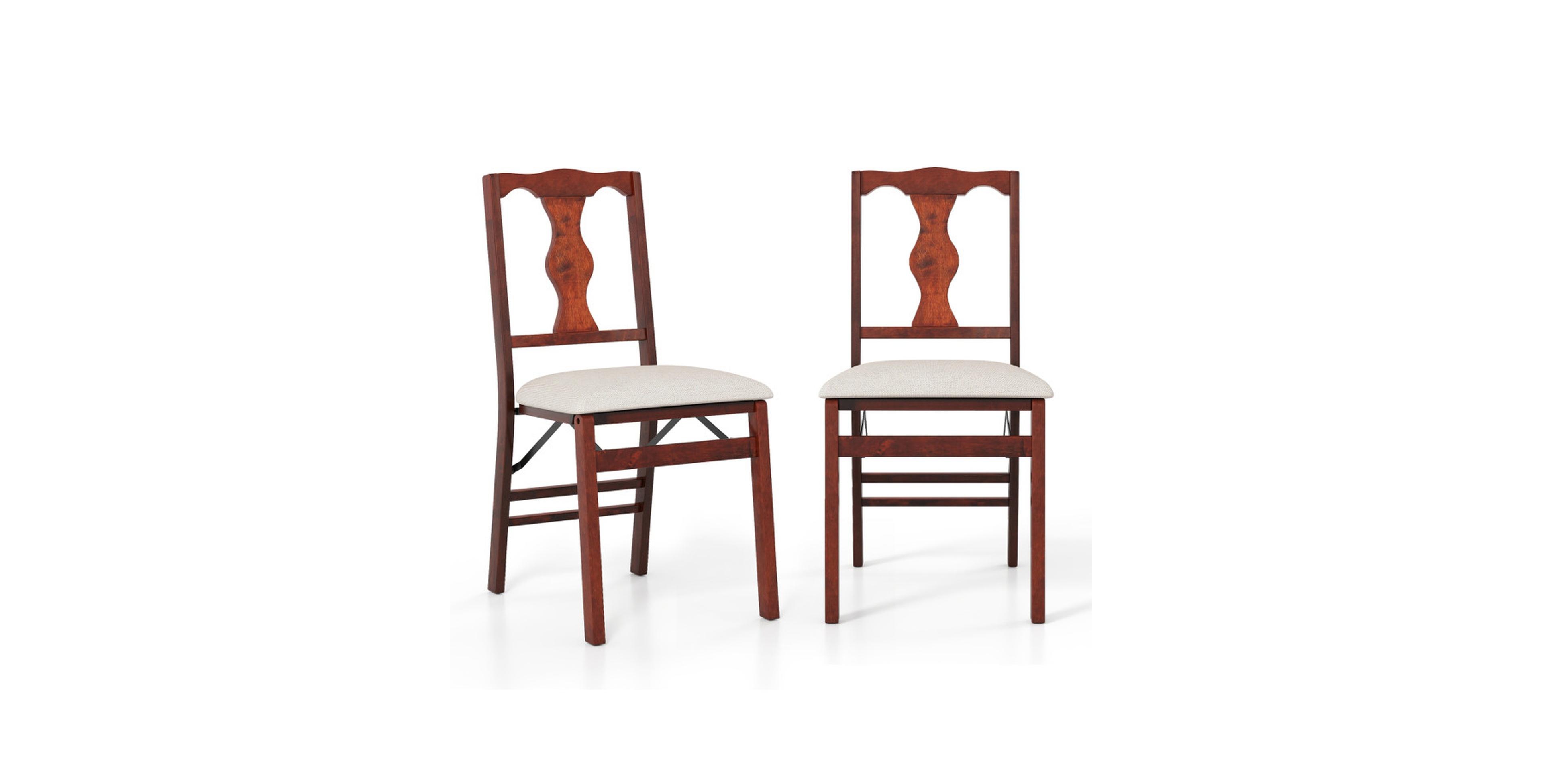 Gouun Folding Dining Chairs Set of 2 with Padded Linen Seats and Rubber Wood Frame