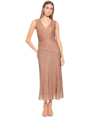 Women's Sequin V-Neck Ruched Midi Dress