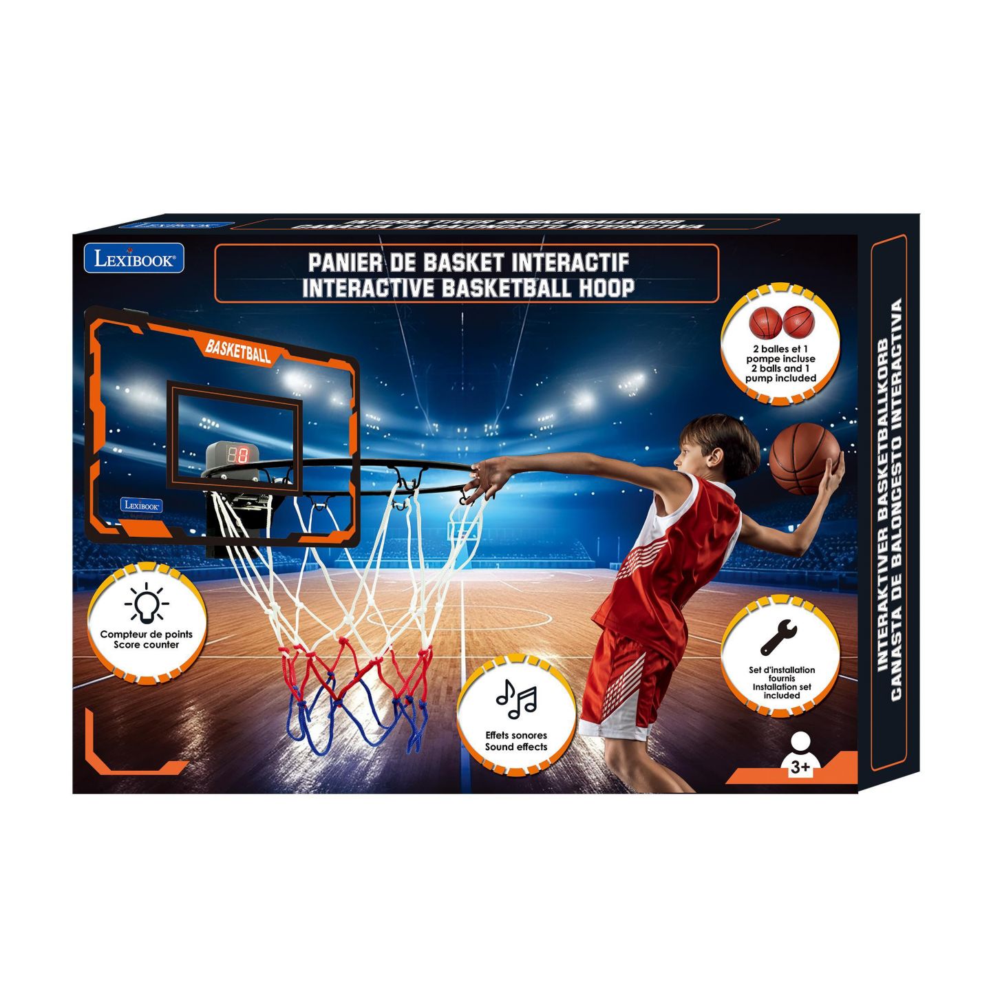 Детская игрушка Lexibook Interactive Basketball Hoop with Score Counter and Sound Effects, Ages 3+, цвет: Серый — фото 6