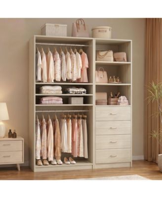 Wooden Closet Organizers Set with 4-Drawers and 5-Shelves, Closet System