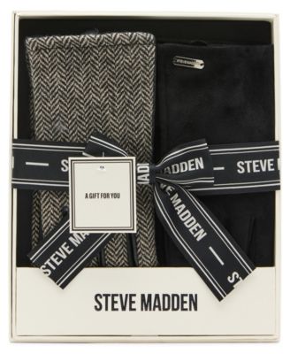 2-Piece Herringbone and Faux Leather Glove Set